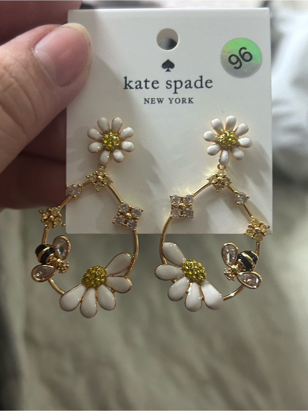 kate spade New York Daisy Hoop Drop Earrings - White & Gold - Picture 2 of 4
